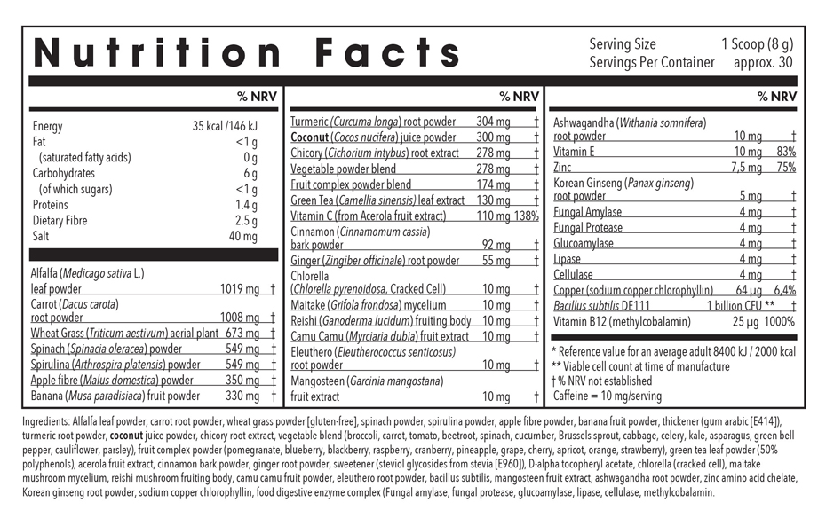 Super Greens Nutrition Facts - full product label - click to enlarge