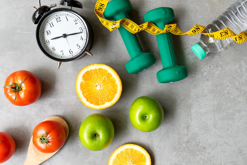 Lifestyle image featuring hydration, electrolytes, healthy food, movement and sleep.