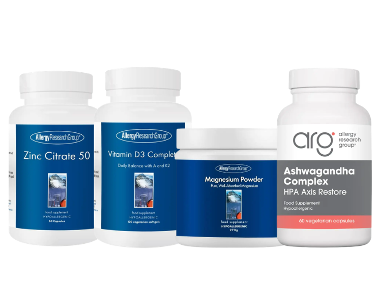 Photo of Allergy Research Group Zinc Citrate, Vitamin D3 Complete, Magnesium Powder, Ashwagandha Complex