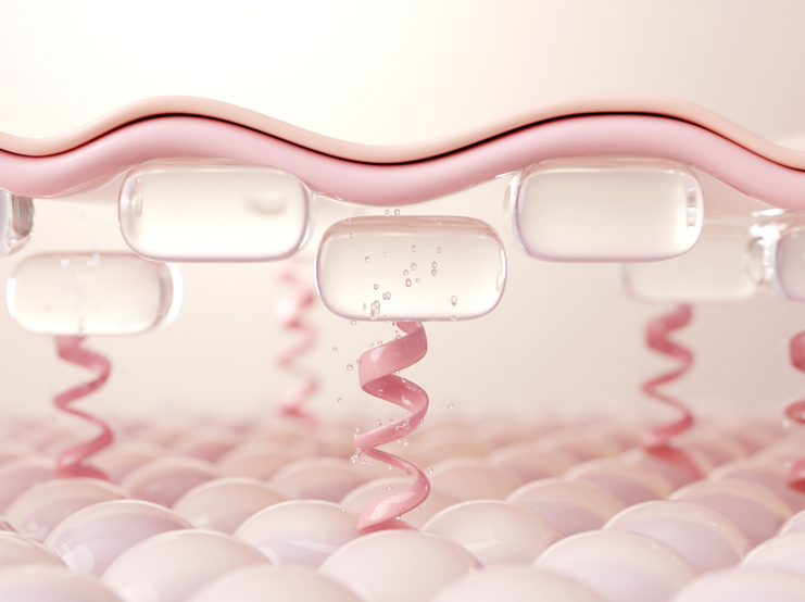 Illustration of skin hydration and collagen structure supporting skin function