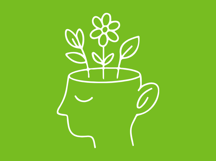 Flowers growing out of head to represent calm mind